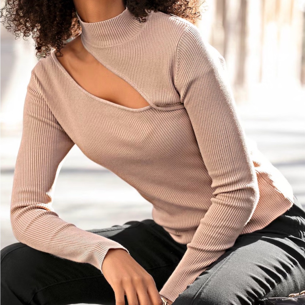 INC International Concepts Taupe Ribbed Blouse